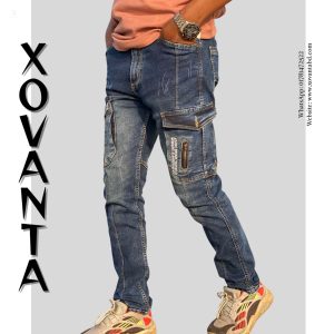 NEW SIX POCKET CARGO DENIM PANTS (DEEP BLUE)