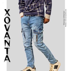 NEW 6 POCKET DENIM CARGO PANTS (LIGHT BLUE)